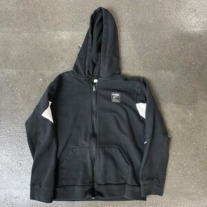 Puma Hoodie Boys 14-16 Black Full Zip Fleece Graphic Logo Spell Out Back